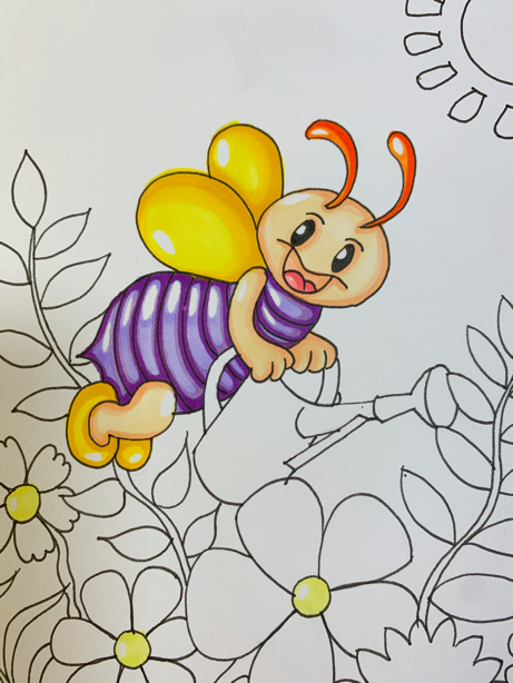 Easy Bee and Flowers Drawing with Markers for Beginners to Try