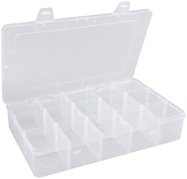 Hlotmeky Plastic Organizer Box with Dividers Bead Organizer 15 Large Grids  Tackle Box Organizer Clear Snackle Box Container