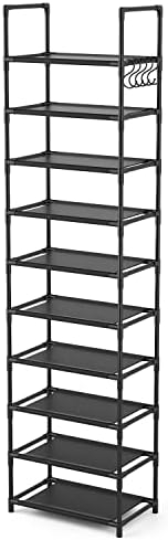 LANTEFUL 10 Tier Shoe Storage Cabinet with Door, Portable Narrow Organizer  Rack for 20 Pairs, White Plastic with Hooks for Entryway or Bedroom
