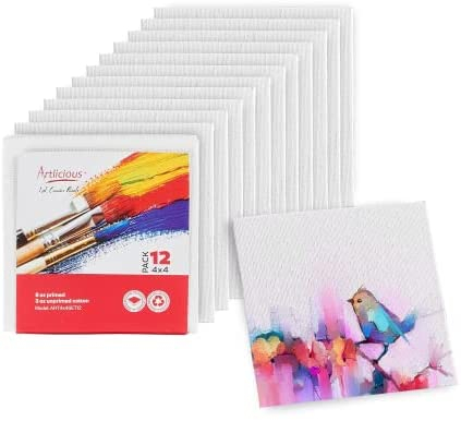 Artlicious Canvases for Painting - Pack of 12,4 x 4Inch Blank White Canvas  Boards - 100% Cotton Art Panels for Oil
