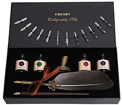 Calligraphy Set, UBEART Calligraphy Kit Include Antique Feather Pen