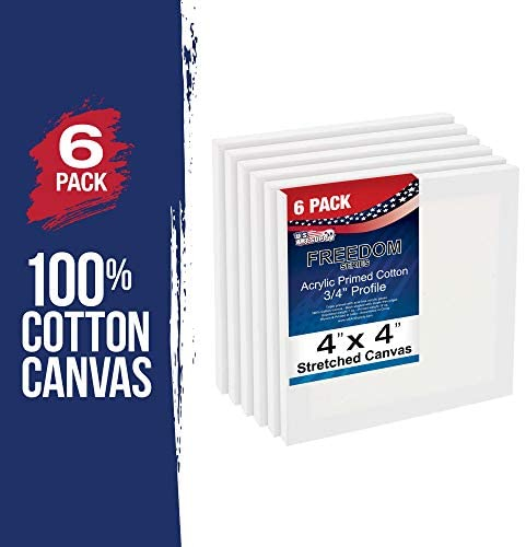 US Art Supply 10 x 10 inch Stretched Canvas 12-Ounce Triple Primed, 6-Pack  - Professional Artist Quality White Blank 3/4 Profile, 100% Cotton