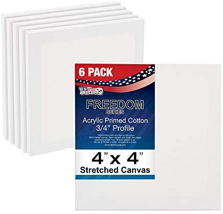 U.S. Art Supply 4 x 4 inch Stretched Canvas 12-Ounce Primed 6-Pack -  Professional White Blank 3/4 Profile Heavy-Weight Gesso Acid Free Bulk  Pack - Painting, Acrylic Pouring