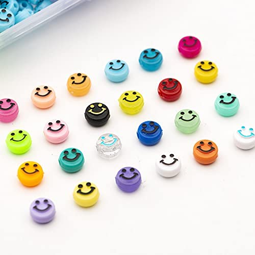 Gxueshan 480 Pcs 14 Colors Acrylic Smiley Face Beads for Jewelry Bracelet Earring Necklace Craft Mobile Phone Pendant Making Kit (Multicolor)