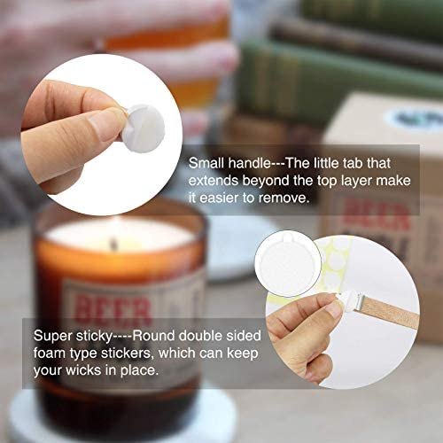 Aubeco 240pcs Candle Wick Stickers, Heat Resistance Double-Sided Stickers with The Little Tail, Adhere Steady in Hot Wax Stickers for Candle Making