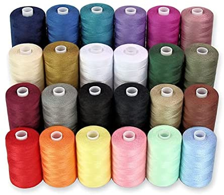 Sewing Thread - 24 Polyester Threads for Hand Stitching, Quilting & Sewing  Machine - Set of 1000 yds Per Spool - 22 Colors Plus 2 x White & 2 x Black