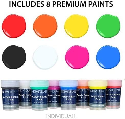 individuall Premium Fabric & Textile Paints Professional Grade Clothing Paint Set Art and Hobby Paints Craft Paint Set with 8 x 20 ml / 0.7 fl oz