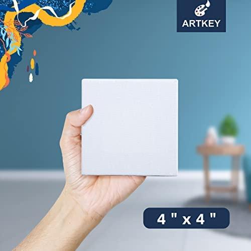 Artkey Mini Canvas, 4x4 inch 24-Pack,100% Cotton Square Small Canvases for Painting for Adult & Kids, Size: 4 x 4, White
