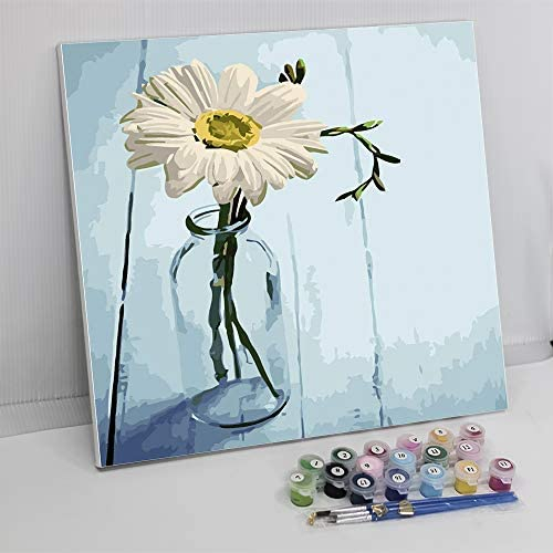 Framed Paint by Number Color Angel DIY Oil Acrylic Paint by Numbers for  Kids Sized 12X16 Painting on Canvas with Frame for Home Decoration(White  Flower)