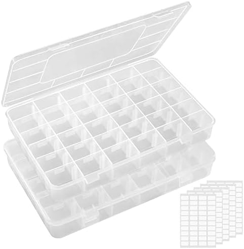 Lifewit 2 Pack 36 Grids Clear Stackable Plastic Organizer Storage Box  Container with Adjustable Dividers for Beads, Art DIY