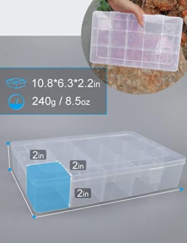 Hlotmeky Plastic Organizer Box with Dividers Bead Organizer 15 Large Grids Tackle Box Organizer Clear Snackle Box Container