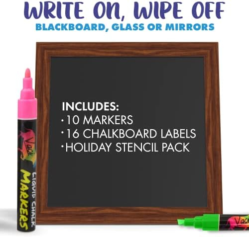 Chalk Markers by Vaci, Pack of 10 + Drawing Stencils + 16 Labels, Premium Liquid Chalkboard