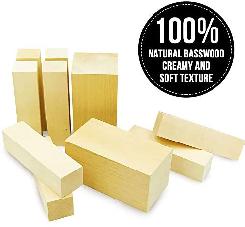 JJ Care Wood Carving Kit [12 SK2 Wood Carving Knives with Case, 10 Basswood Carving Blocks, and 1 Grinding Stone] - Beginner Wood Carving Kit, Wood