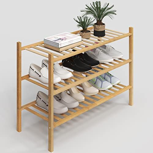 Shoe Rack 3 Tier, Natural Bamboo Stackable Shoe Shelf Shoe Storage  Organizer Wooden Shoe Rack for Entryway, Hallway, and Closet Shoe Stand