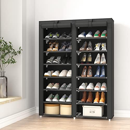 JIUYOTREE 7-Tier Shoe Rack with Dustproof Cover Shoe Storage Organizer  Closet Shoe Cabinet Shelf Hold up to 28 Pairs of Shoes for Doorway Corridor