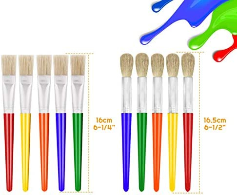 Anezus Paint Brushes for Kids, 10 Big Paint Brushes Round and Flat Hog Bristle Paint Brushes for Washable Paint Acrylic Paint