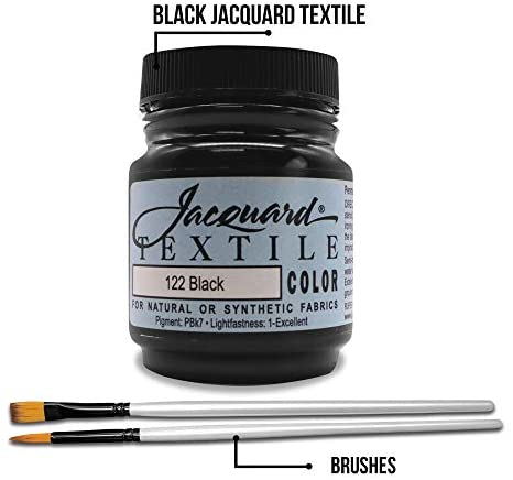 Moshify Jacquard Products Black Textile Color - Fabric Paint Made in USA - JAC1122 2.25-Ounces - Bundled Brush Set 2.25 fl oz (Pack of 1)
