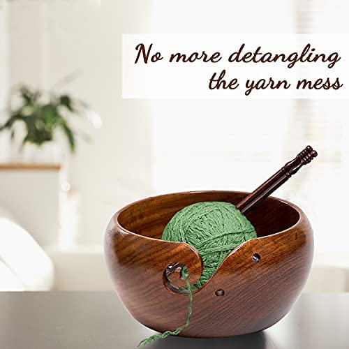 Eunoia Wooden Yarn Bowl Holder | Handmade Knitting Wool Storage Basket with Holes for Knitting, Crocheting, Home & Garden Arts, Crafts & Sewing | Free