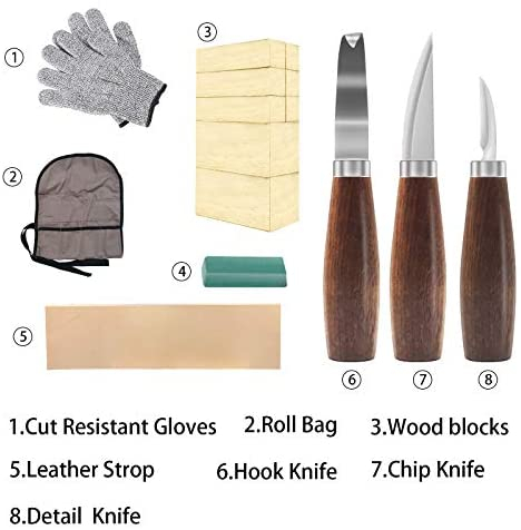 Wood Whittling Kit with Basswood Wood Blocks Gifts Set for Adults and Kids  Beginners, Wood Carving Kit Set Includes 3pcs Wood Carving Knife & 8pcs