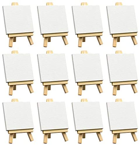 12 Sets Mini Easels with Canvas Boards Art Easel Stands with Canvas Easel  Stands