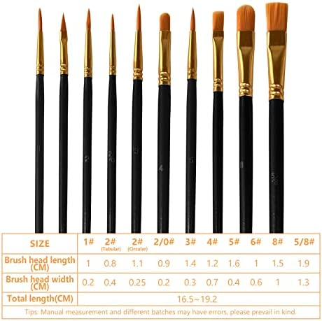 Paint Brushes Set,10 Pack Nylon Hair Paint Brushes for Acrylic