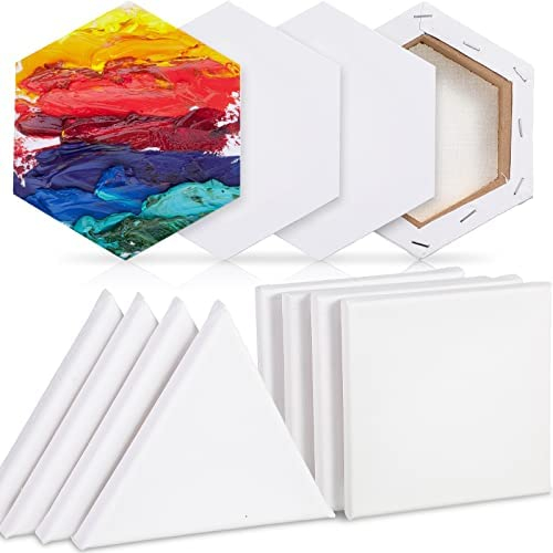24 Pieces Canvases for Painting, Stretched Canvas Square Triangle Hexagon  Shape White Blank Canvas Boards Art Canvas Panels for Acrylic Oil Painting