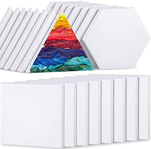 24 Pieces Canvases for Painting, Stretched Canvas Square Triangle Hexagon  Shape White Blank Canvas Boards Art Canvas Panels for Acrylic Oil Painting