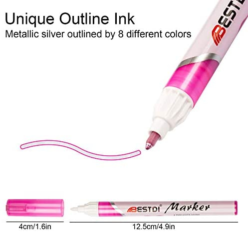 Tomorotec Self-outline Metallic Markers 8 Colors Double Line Pen Gift Card Writing Drawing Journal Pens Colored Permanent Marker Pens for Kids