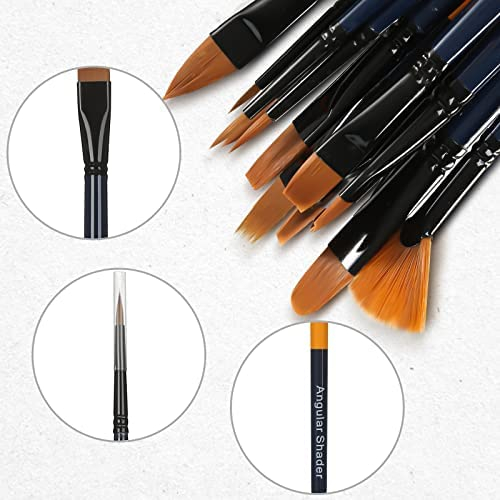 HIBOO Art Paint Brush Set-15 Different Sizes of Professionals Paint Brushes Long Wooded Handles with Oil-Sealing Technique for Watercolor Acrylic
