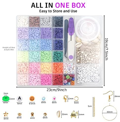 6000 Pcs Clay Beads for Bracelet Making, Gionlion 24 Colors Flat Round  Polymer Clay Beads 6mm Spacer Heishi Beads with Pendant Charms Kit and  Elastic Strings for Jewelry Making Kit Bracelets Necklace