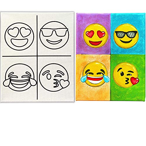 8x10 Pre Drawn Stretched Canvas Painting for Kids | Custom theme | Birthday  Gift Emoji Theme | DIY Virtual Paint Party favor | Emoji