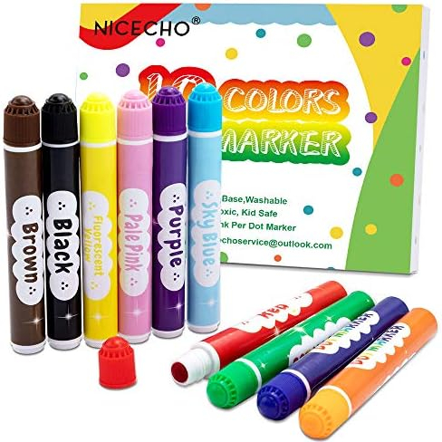 Chalkola Kids Washable Dot Markers 10 Shimmer Colors | Water-Based Non  Toxic Paint Daubers for Toddlers | Fun Preschool Art Supplies