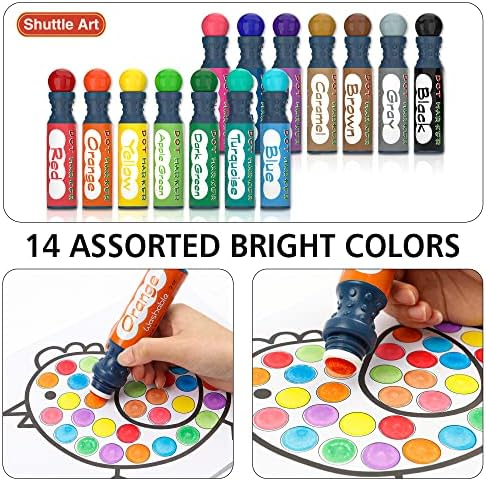 Shuttle Art Dot Markers, 14 Colors Bingo Daubers with 20 Unique Patterns of Dot Book for Toddler Art Activities, Non-Toxic Washable Coloring Markers