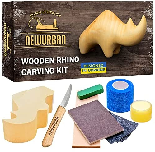 Wood Carving Kit for Beginners - Whittling kit with Rhino - Linden  Woodworking Kit for Kids, Adults - Wood Carving Stainless Steel Knife with  Wooden