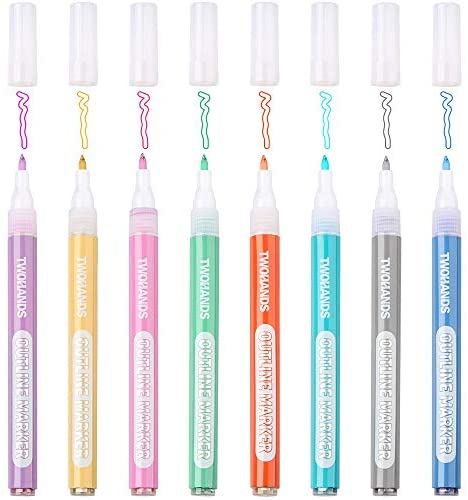 Tomorotec Super Squiggles Self-outline Marker Pens,Outline Metallic Pen Double Line Marker for Journal Pens Colored Permanent Marker Pens for Kids