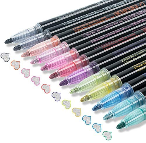 Upanic Super Squiggles Outline Markers-12 Colors Super Squiggles Shimmer Markers,Outline Markers Double Line Pen,Outline Markers Self-outline Metallic