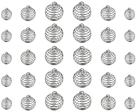 JIALEEY Spiral Bead Cages Pendants 30 Pcs 3 Sizes Silver Plated Stone Holder Necklace Cage Pendants Findings for Jewelry Making and Crafting