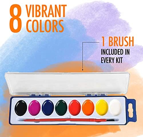 Neliblu Watercolor Paint Sets Bulk Set of 24 with 8 Washable Colors, and Paintbrushes for Kids and Adults - Perfect for