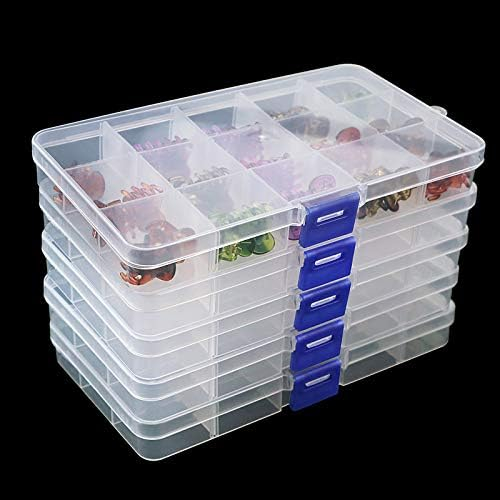 WYKOO 5 Pack 15 Grids Clear Bead Storage Containers Craft Storage