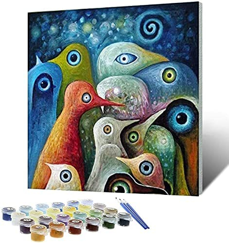 Framed Paint by Numbers-Adults'Paint-by-Numbers Kits-DIY Paint by Numbers  for Adults Beginner and Kids-Easy Painting Colorful Penguin on Canvas 11X14  inch Wooden Frame