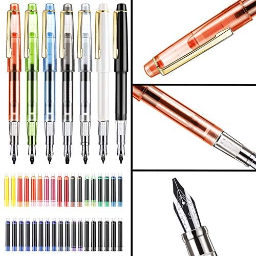 GCQUILL Calligraphy Set Fountain Pens 7 Different Size Nibs and 36 Assorted Ink Cartridges Kit for Calligraphy Lettering - Complete Easy Learning Set