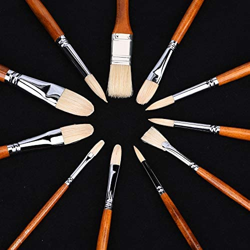 Fuumuui 11pcs Professional Paint Brush Set, 100% Natural Chungking Hog  Bristle Artist Brushes for Acrylic and Oils Painting with a Free Carrying  Box