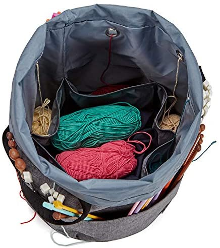 HOMEST XL Yarn Storage Bag, Large Organizer for Crochet Hooks, Needles,  Yarn Skeins and Accessories, Knitting Tote with Removable Inner Dividers,  Gray