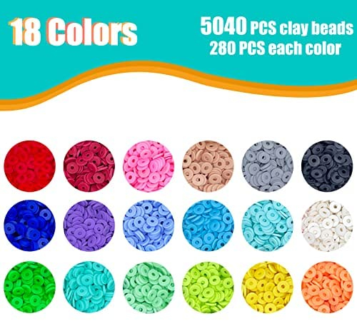 ygorios 5570 PCS Clay Bead Kit - 5040 PCS 6mm Flat Polymer Clay