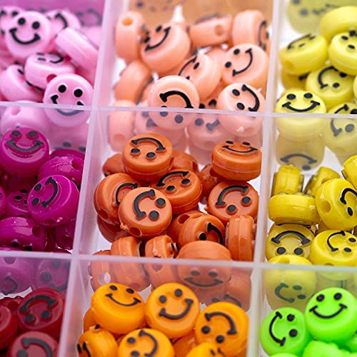 480 Pcs 14 Colors Acrylic Smiley Face Beads for Jewelry Bracelet