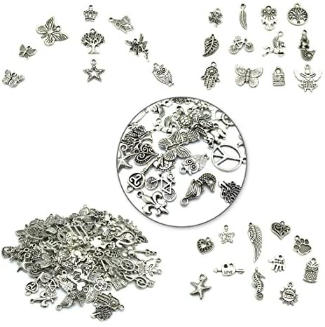 90PCS Mixed Tibetan Silver Charms Pendants Jewelry Making Findings