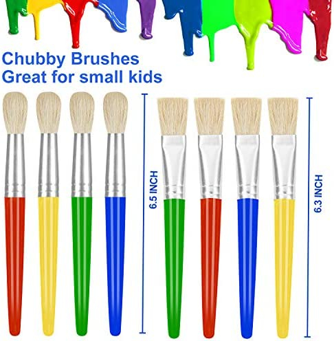 YGAOHF Paint Brushes for Kids 8 Pcs Big Washable Chubby Toddler Paint Brushes Easy to Clean & Grip Round and Flat Preschool Paint Brushes with No