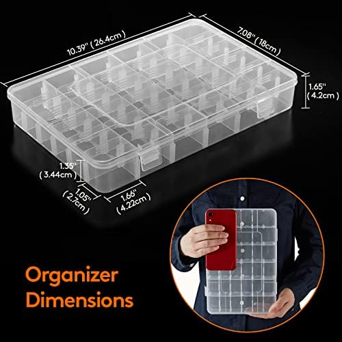 2 Pack 36 Grids Clear Plastic Organizer Box,Craft Organizers and Storage Container with Adjustable Dividers for Beads,Art DIY, Crafts, Jewelry, Screw