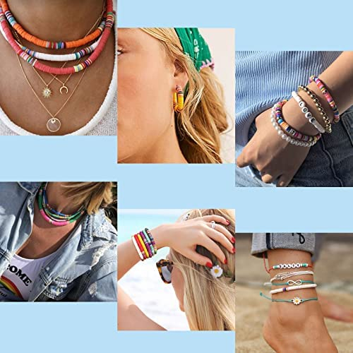 6000 Pcs Clay Beads for Bracelet Making, 6mm 24 Colors Cehomi Beads Flat  Round Polymer Clay Spacer Beads with Pendant Charms Kit and Elastic Strings