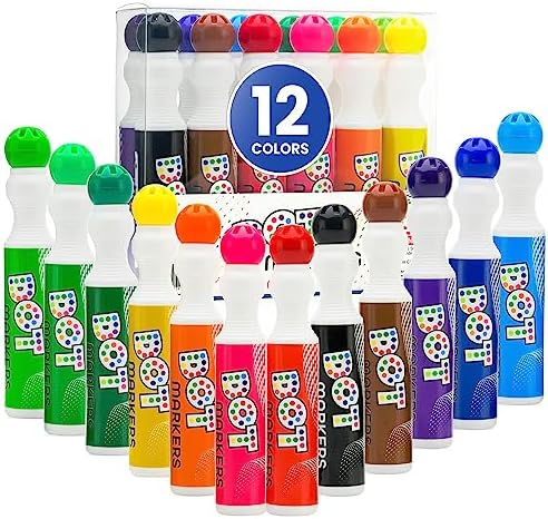 Playkidiz Washable Dot Markers for Toddlers, 12 Colors (40ml 1.35oz) Paint  Marker Art Set